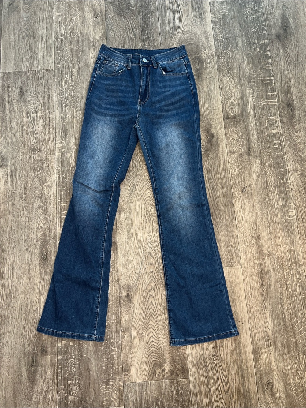 SHEIN Dark Blue High-Rise Flare Jeans